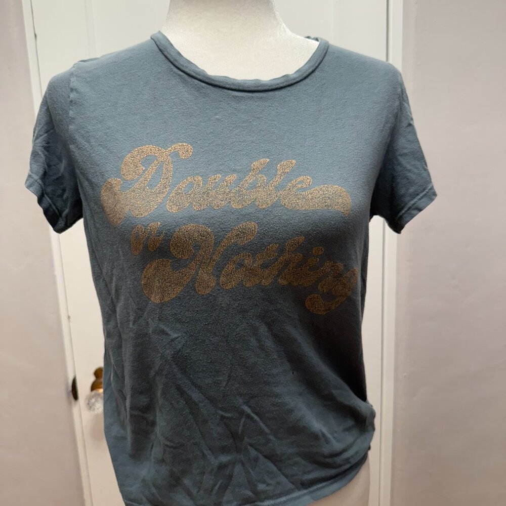 Mother Graphic Print Crew Neck T-Shirt Size: XS Faded Green greyish